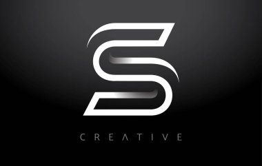S Logosu Harf Simgesi başlığı. Beyaz Çizgili Harf Tasarımı ve Minimalist Modern Yaratıcı Görünüm