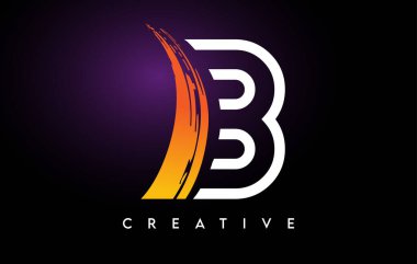 Fırça Darbesi ve Satır Harfleri Simgesi Vektörlü Altın B Harf Logosu Tasarımı