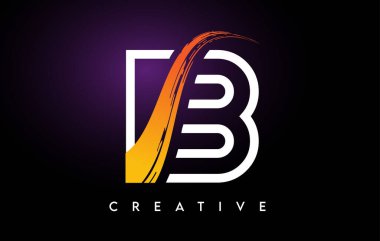 Fırça Darbesi ve Satır Harfleri Simgesi Vektörlü Altın B Harf Logosu Tasarımı