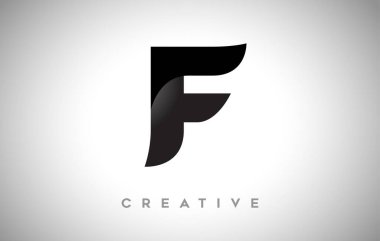 Siyah Harf F Logosu Tasarımı Minimalist Yaratıcı Görünüm ve Siyah Arkaplan Vektörü Üzerine Yumuşak Gölge