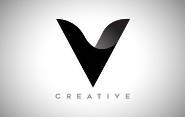 Siyah Harf V Logo Tasarımı Minimalist Yaratıcı Görünüm ve Siyah Arkaplan Vektörü Üzerine Yumuşak Gölge