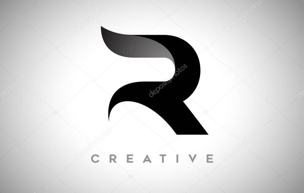 Black Letter R Logo Design with Minimalist Creative Look and soft Shaddow on Black background Vector