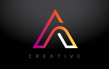 Modern Monogram Çizgileri Görünüm Vektörlü Turuncu Mor Harf Logosu Tasarımı