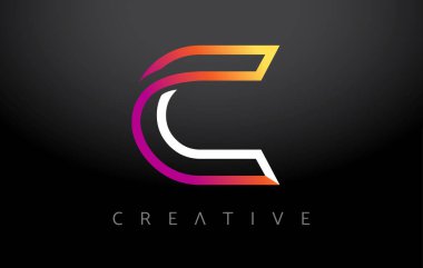 Modern Monogram Çizgileri Görünüm Vektörlü Turuncu Mor C Harf Logosu Tasarımı