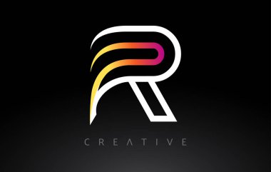 Modern Monogram Çizgileri Görünüm Vektörlü Turuncu Mor R Harf Logosu Tasarımı