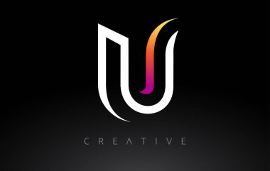 Modern Monogram Çizgileri Görünüm Vektörü Orange Purple U Letter Logo Tasarımı