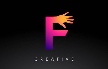 El Silueti Vektör Simgesi İllüstrasyonlu Mor F Harfi Logosu. Yaratıcı El Logosu Mektubu 
