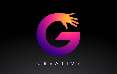 El Silueti Vektör Simgesi İllüstrasyonlu Mor Harf G logosu. Yaratıcı El Logosu Mektubu 