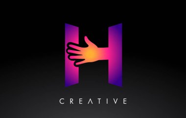 El Silueti Vektör Simgesi İllüstrasyonlu Mor Harf H logosu. Yaratıcı El Logosu Mektubu 