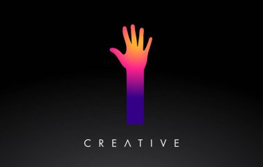 El Silueti Vektör Simgesi İllüstrasyonlu Mor Harf I logosu. Yaratıcı El Logosu Mektubu 