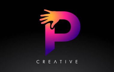 El Silueti Vektör Simgesi İllüstrasyonlu Mor Harf P logosu. Yaratıcı El Logosu Mektubu 