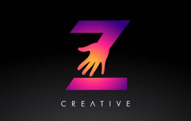 El Silueti Vektör Simgesi İllüstrasyonlu Mor Harf Z logosu. Yaratıcı El Logosu Mektubu 