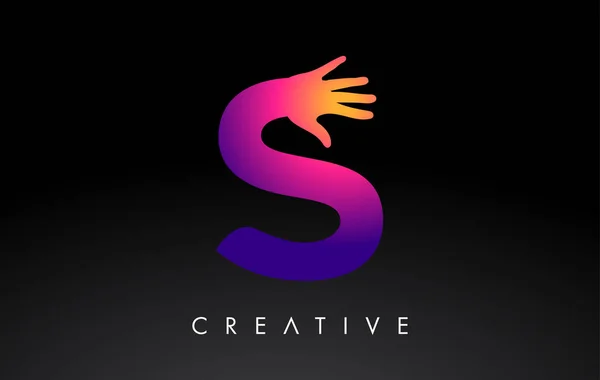 Purple Letter Logo Hand Silhouette Vector Icon Illustration Creative Hand — Stock Vector