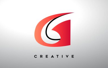 Siyah çizgili ve kırmızı renkli G harfi. Yaratıcı Modern Harf Logosu Tasarımı.
