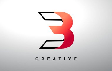 Siyah çizgili ve kırmızı renkte B harfi. Yaratıcı Modern Harf Logosu Tasarımı.