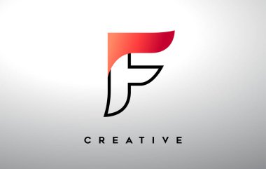 F harfi siyah çizgili ve kırmızı renkli. Yaratıcı Modern Harf Logosu Tasarımı.