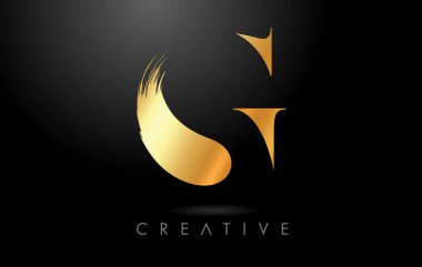 Altın folyo desenli Altın G Fırça Mektubu. Sanatsal Zarif Altın Stil Logo Vektörü