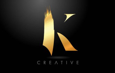 Altın folyo desenli Altın Fırça Mektubu. Sanatsal Zarif Altın Stil Logo Vektörü