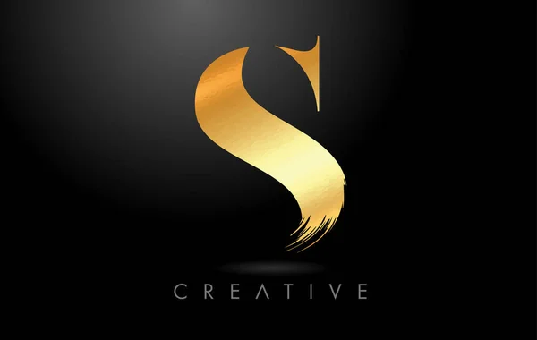 Lettre Brosse Doré Avec Look Texture Feuille Vecteur Logo Artistique — Image vectorielle