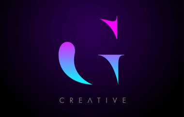 Mor Mavi Neon G Harf Logosu Tasarımı Minimalist Biçim ve Serif Yazı Tipi Vektörü