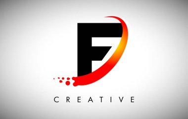 Kıvrımlı Kırmızı Swoosh ve Noktalı F harfi logosu. Modern Moda Harf Simgesi Vektör İllüstrasyonu