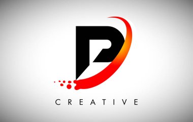 Kıvrımlı Kırmızı Swoosh ve Noktalı Yaratıcı Harf P logosu. Modern Moda Harf Simgesi Vektör İllüstrasyonu