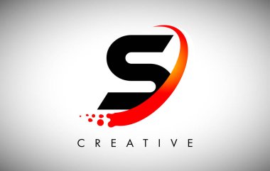 Kıvrımlı kırmızı düğmeli S harfi logosu. Modern Moda Harf Simgesi Vektör İllüstrasyonu