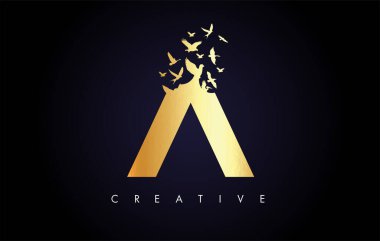 Mektuptan Uçan ve Parçalanan Kuş Sürüsü Altın Logo Mektubu. 