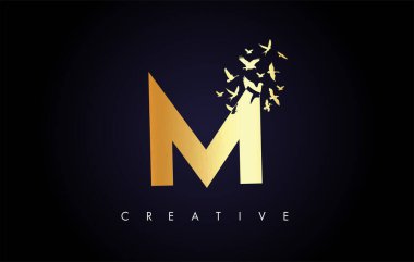 Mektuptan Uçan ve Parçalanan Kuş Sürüsü ile Altın M Logosu. 