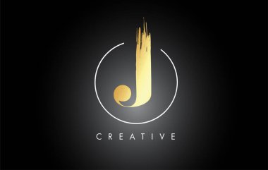Altın J fırça darbesi logo tasarımı. Siyah Boya Logosu Harfleri Simgesi.