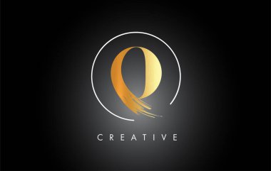 Golden O Fırça Darbesi Logo Tasarımı. Siyah Boya Logosu Harfleri Simgesi.