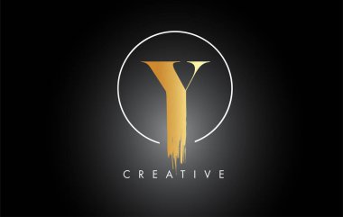 Altın Y fırça darbesi logo tasarımı. Siyah Boya Logosu Harfleri Simgesi.
