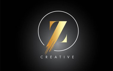 Altın Z Fırça Vuruşu Logo Tasarımı. Siyah Boya Logosu Harfleri Simgesi.