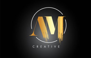 Golden AM Fırça Vuruşu Logo Tasarımı. Siyah Boya Logosu Harfleri Simgesi.