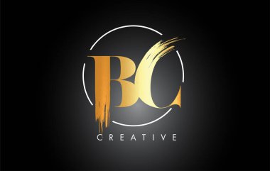 Golden BC Fırça Darbesi Logo Tasarımı. Siyah Boya Logosu Harfleri Simgesi.