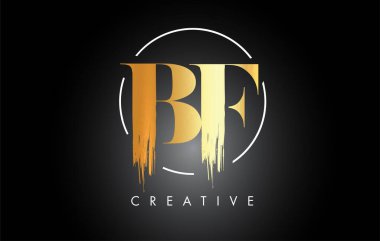Altın BF Fırça Vuruşu Logo Tasarımı. Siyah Boya Logosu Harfleri Simgesi.