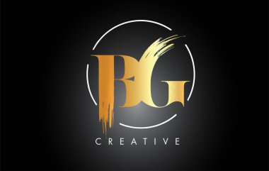 Altın BG Fırça Vuruşu Logo Tasarımı. Siyah Boya Logosu Harfleri Simgesi.