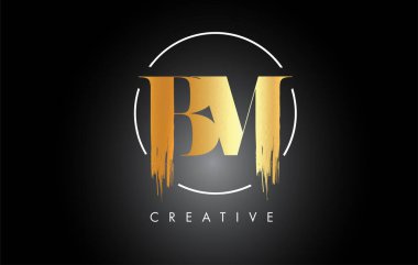Altın BM Fırça Vuruşu Logo Tasarımı. Siyah Boya Logosu Harfleri Simgesi.