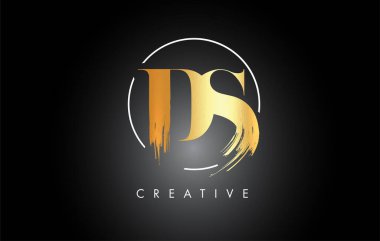 Altın DS Fırça Darbesi Logo Tasarımı. Siyah Boya Logosu Harfleri Simgesi.