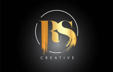 Golden RS Fırça Vuruşu Logo Tasarımı. Siyah Boya Logosu Harfleri Simgesi.