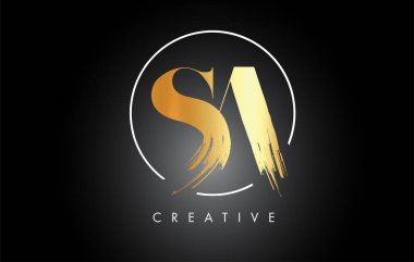 Altın SA Fırça Vuruşu Logo Tasarımı. Siyah Boya Logosu Harfleri Simgesi.