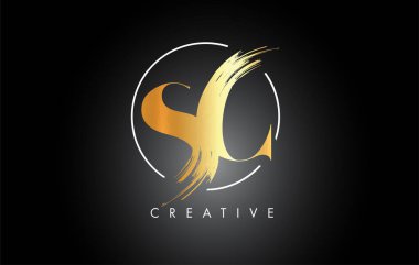 Golden SC Fırça Vuruşu Logo Tasarımı. Siyah Boya Logosu Harfleri Simgesi.