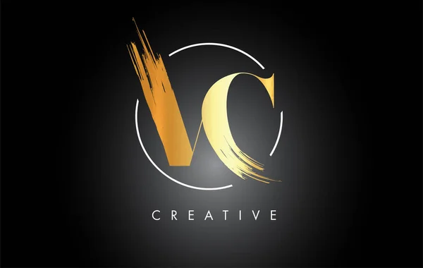 Pinceau Doré Lettre Avc Logo Design Logo Peinture Noire Lettres — Image vectorielle