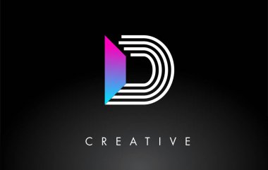 Beyaz Mor Çizgili Harf Logosu. Yaratıcı Satır Harfleri Vektör Şablonu.