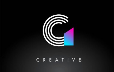 G Beyaz Mor Çizgili Harf Logosu. Yaratıcı Satır Harfleri Vektör Şablonu.