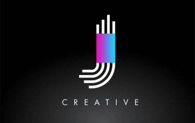 J White Purple Lines Harf Logosu. Yaratıcı Satır Harfleri Vektör Şablonu.
