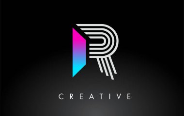 R White Purple Lines Harfi Logosu. Yaratıcı Satır Harfleri Vektör Şablonu.