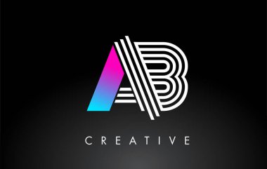 AB Beyaz Mor Çizgiler Harfi Logosu. Yaratıcı Satır Harfleri Vektör Şablonu.