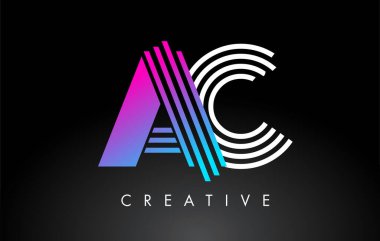 AC Beyaz Mor Çizgili Harf Logosu. Yaratıcı Satır Harfleri Vektör Şablonu.