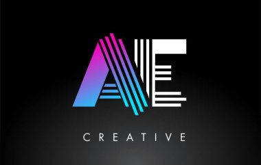 AE Beyaz Mor Çizgili Harf Logosu. Yaratıcı Satır Harfleri Vektör Şablonu.